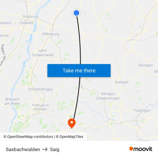 Sasbachwalden to Saig map