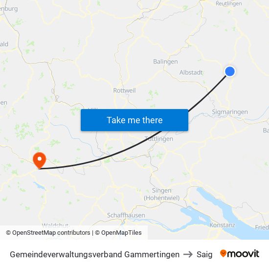 Gemeindeverwaltungsverband Gammertingen to Saig map