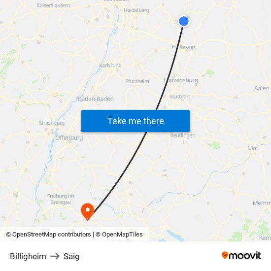 Billigheim to Saig map