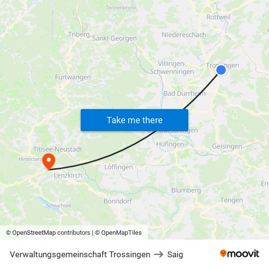 Verwaltungsgemeinschaft Trossingen to Saig map