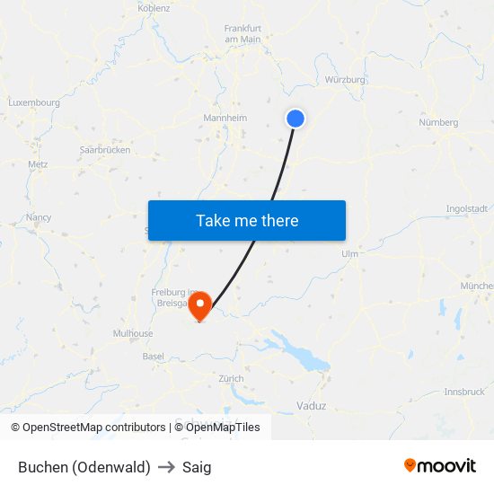 Buchen (Odenwald) to Saig map