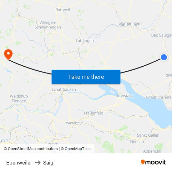 Ebenweiler to Saig map