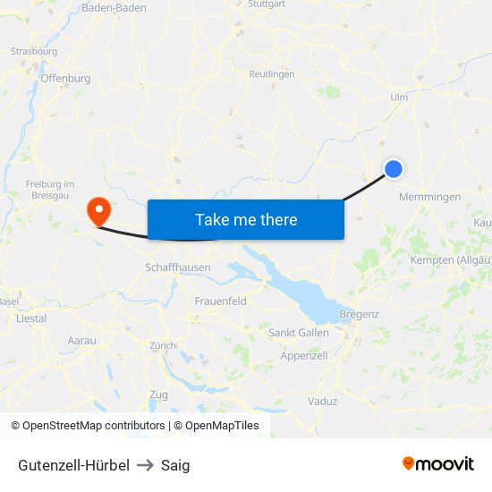 Gutenzell-Hürbel to Saig map