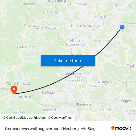 Gemeindeverwaltungsverband Heuberg to Saig map