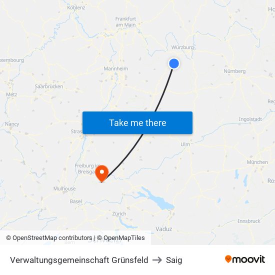 Verwaltungsgemeinschaft Grünsfeld to Saig map