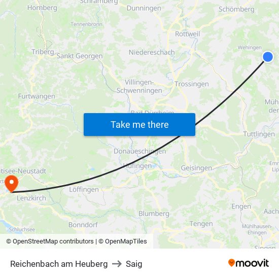 Reichenbach am Heuberg to Saig map
