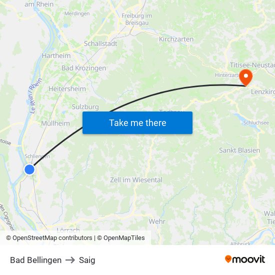 Bad Bellingen to Saig map