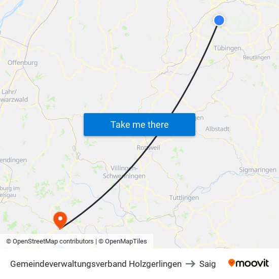 Gemeindeverwaltungsverband Holzgerlingen to Saig map