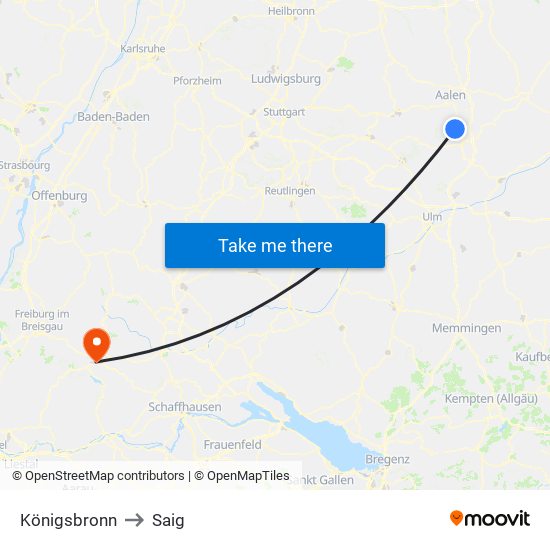 Königsbronn to Saig map