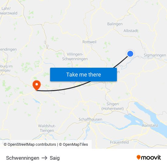 Schwenningen to Saig map