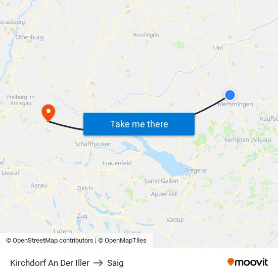 Kirchdorf An Der Iller to Saig map