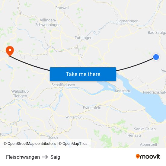 Fleischwangen to Saig map