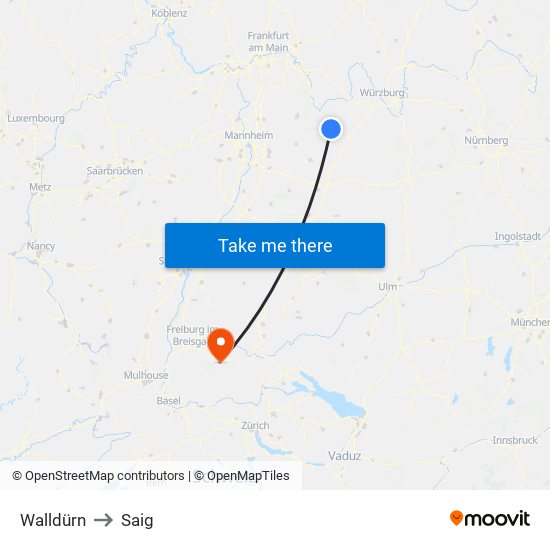 Walldürn to Saig map