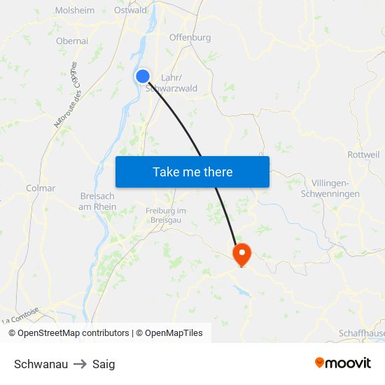 Schwanau to Saig map