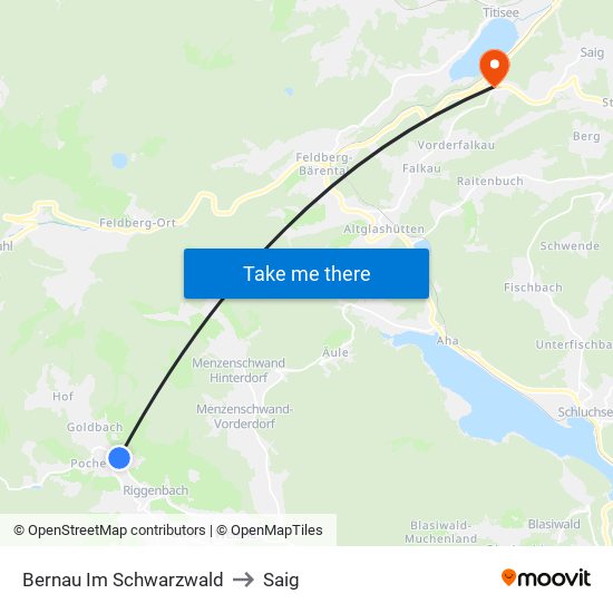 Bernau Im Schwarzwald to Saig map