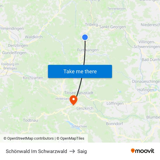 Schönwald Im Schwarzwald to Saig map