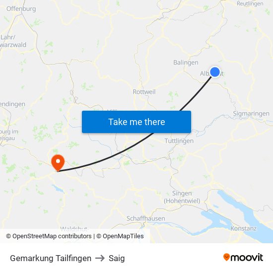 Gemarkung Tailfingen to Saig map