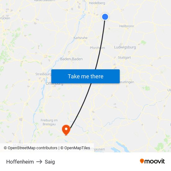 Hoffenheim to Saig map