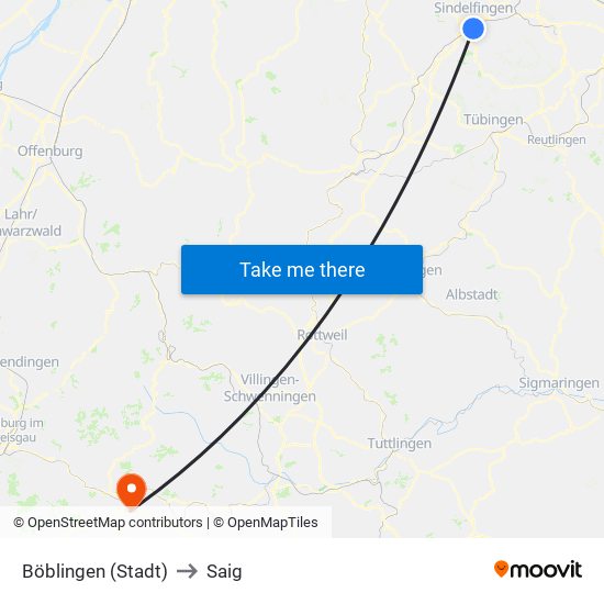 Böblingen (Stadt) to Saig map