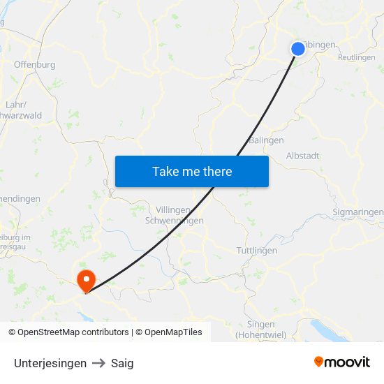 Unterjesingen to Saig map