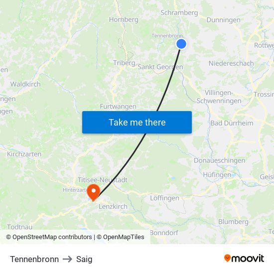Tennenbronn to Saig map