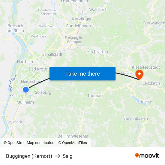 Buggingen (Kernort) to Saig map