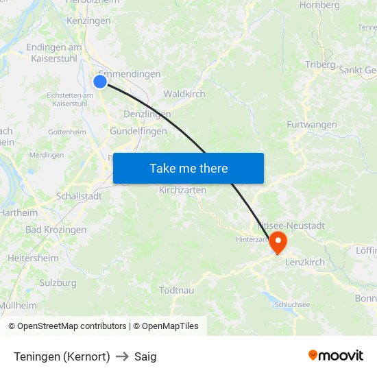Teningen (Kernort) to Saig map