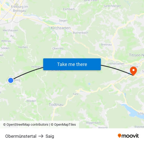 Obermünstertal to Saig map