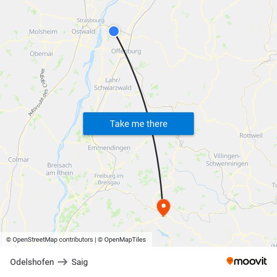 Odelshofen to Saig map