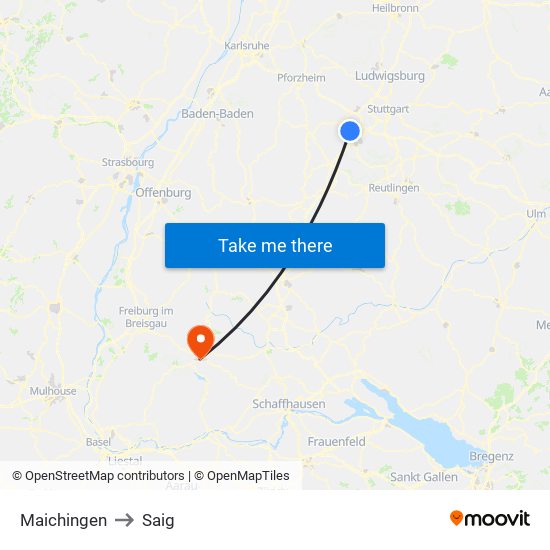 Maichingen to Saig map