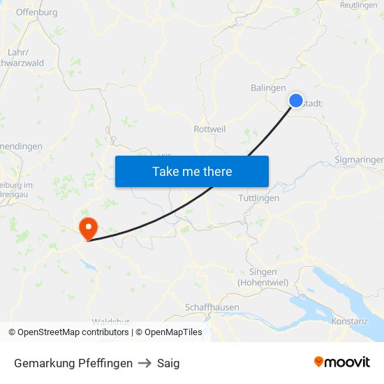 Gemarkung Pfeffingen to Saig map