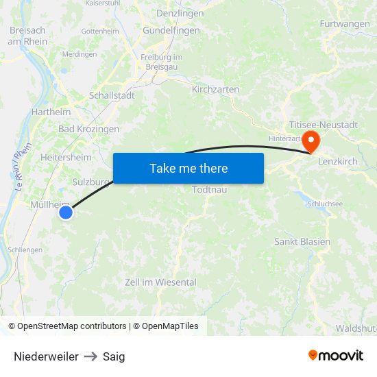 Niederweiler to Saig map