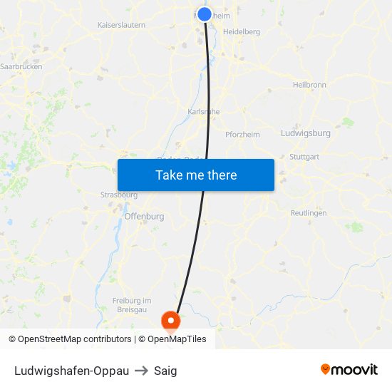 Ludwigshafen-Oppau to Saig map