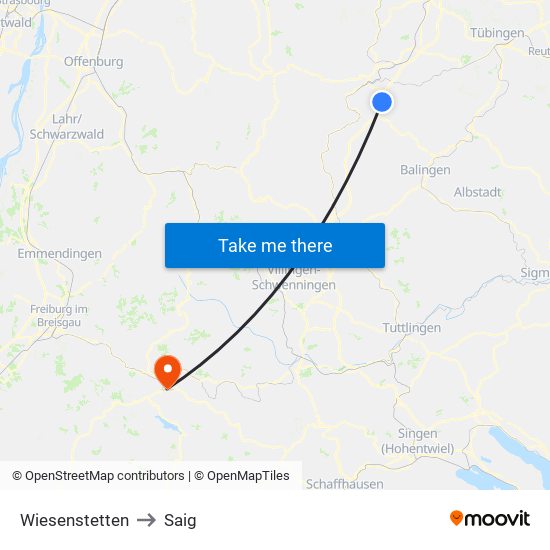 Wiesenstetten to Saig map