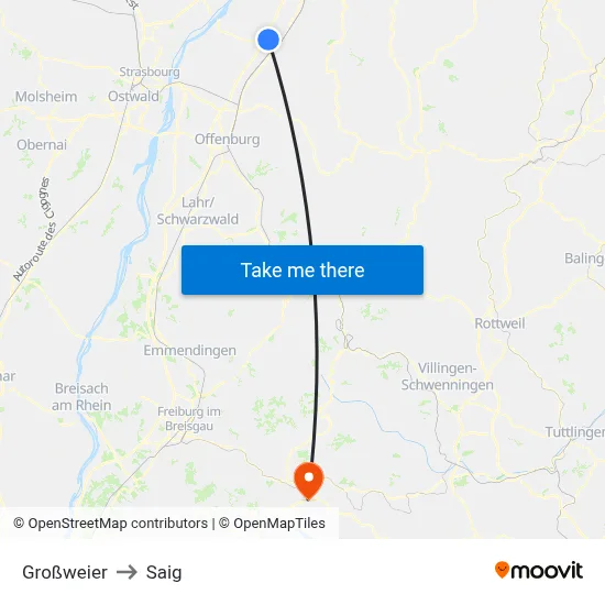 Großweier to Saig map