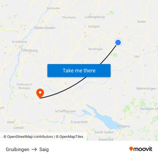 Gruibingen to Saig map