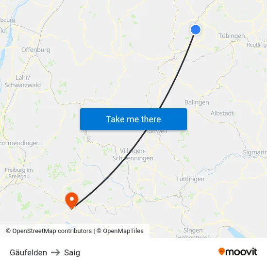 Gäufelden to Saig map
