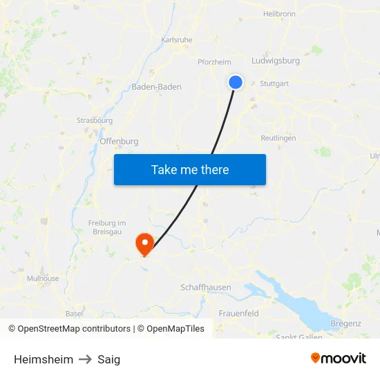 Heimsheim to Saig map