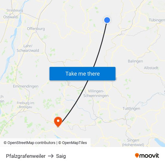 Pfalzgrafenweiler to Saig map