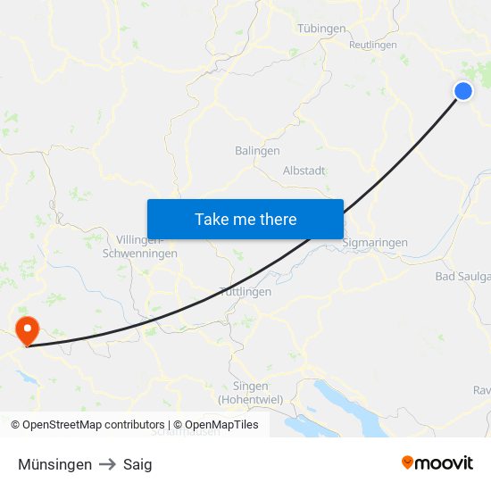 Münsingen to Saig map
