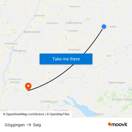 Göggingen to Saig map