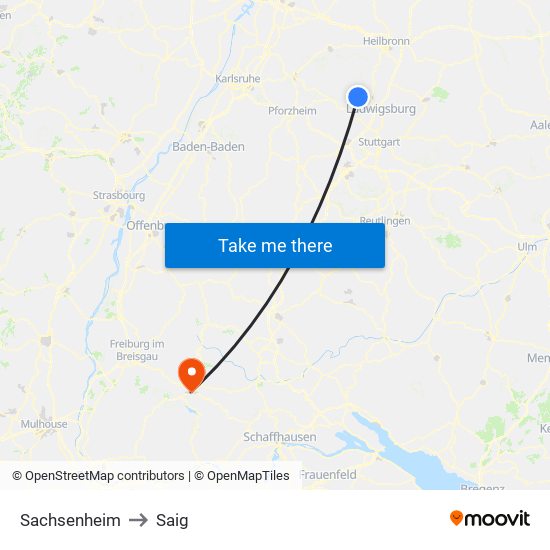 Sachsenheim to Saig map