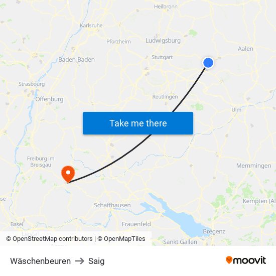 Wäschenbeuren to Saig map