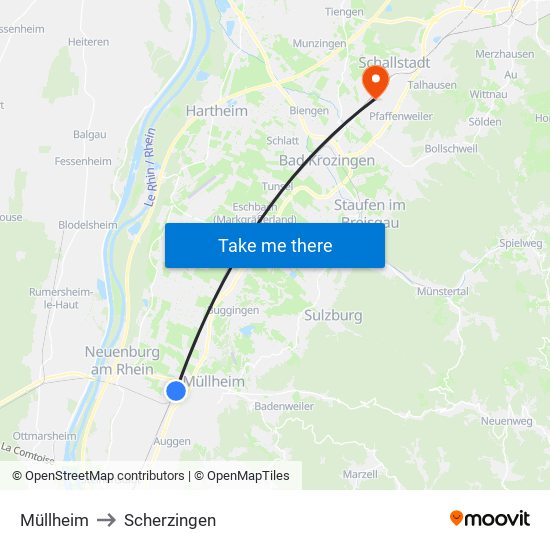 Müllheim to Scherzingen map