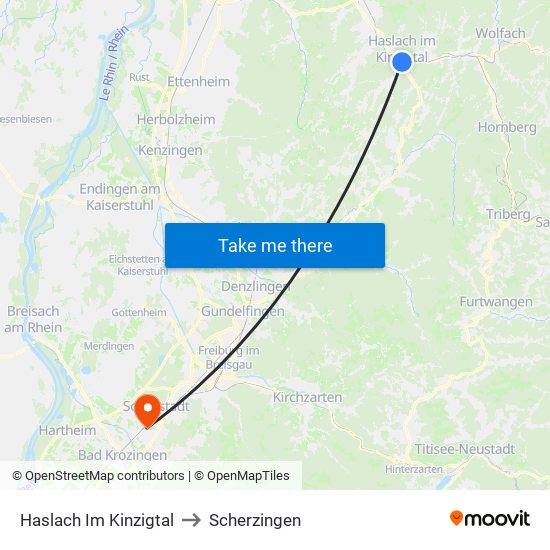 Haslach Im Kinzigtal to Scherzingen map
