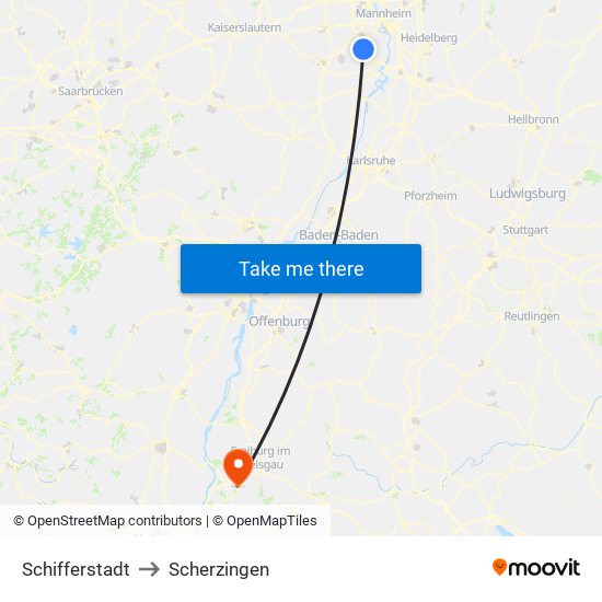 Schifferstadt to Scherzingen map