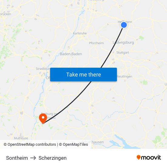 Sontheim to Scherzingen map