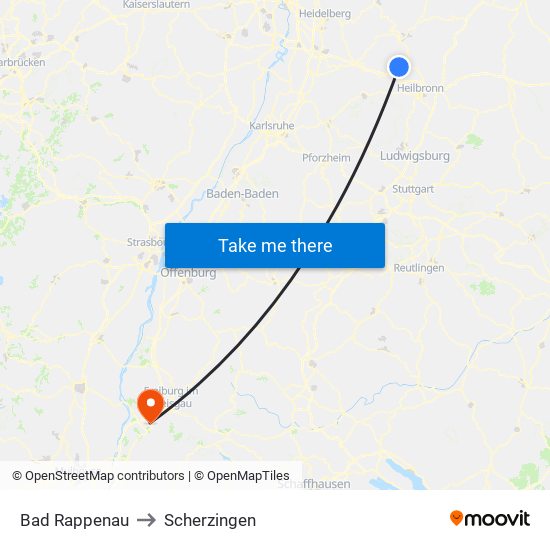 Bad Rappenau to Scherzingen map