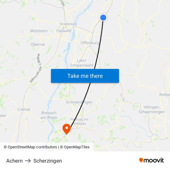 Achern to Scherzingen map