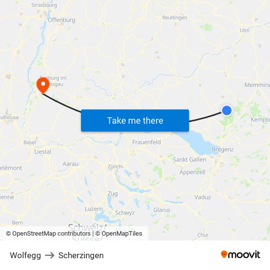 Wolfegg to Scherzingen map
